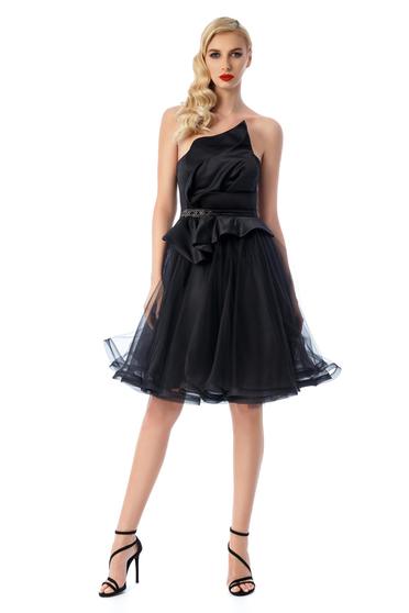 Rochie Ana Radu neagra de lux cu bust buretat captusita pe interior din material satinat si tul