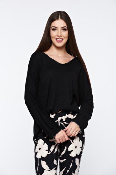 Bluza dama neagra cu croi larg din material moale tricotat