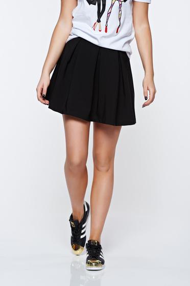 Fusta Artista neagra casual in clos cu talie medie din material usor elastic
