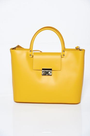 Yellow bag office natural leather with metalic accessory