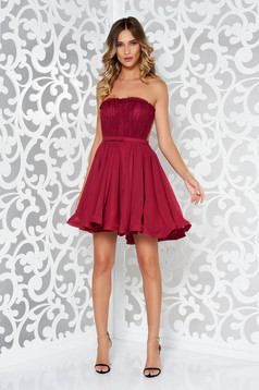 Short cherry lace and veil dress in flared style - Ana Radu