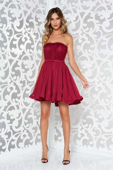 Strapless Dresses, - Ana Radu burgundy dress from laced fabric voile fabric short cut cloche - StarShinerS.com