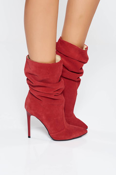 Red natural leather boots with high heels