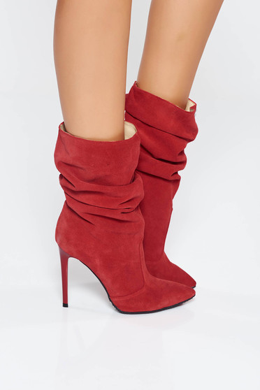 Footwear, Red natural leather boots with high heels - StarShinerS.com