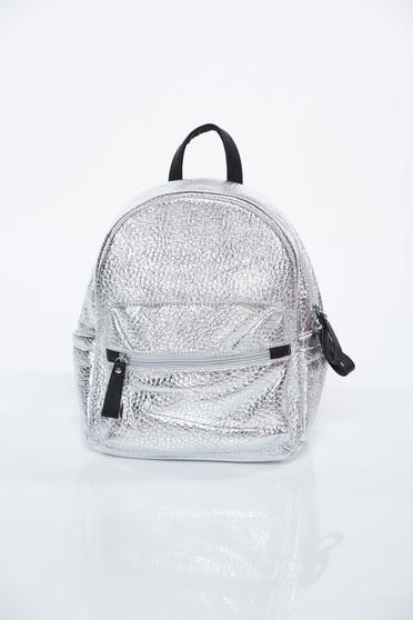 Silver backpacks casual with metallic aspect from ecological leather