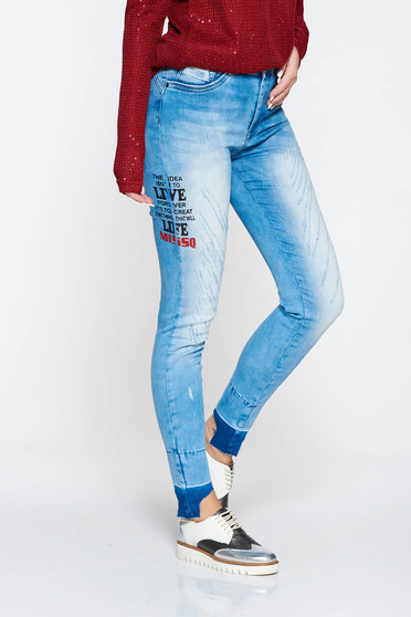 MissQ blue jeans casual elastic cotton with medium waist skinny jeans