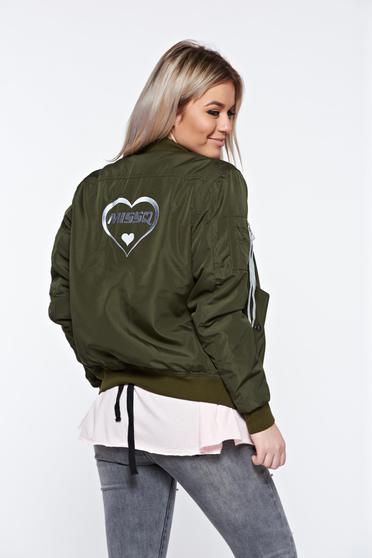 MissQ darkgreen jacket casual embroidered with zipper details pockets