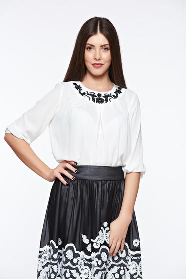 LaDonna white elegant women`s blouse handmade applications transparent chiffon fabric