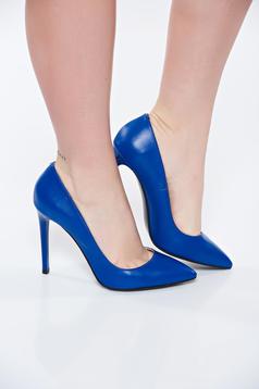 Blue shoes natural leather stiletto with high heels slightly pointed ...