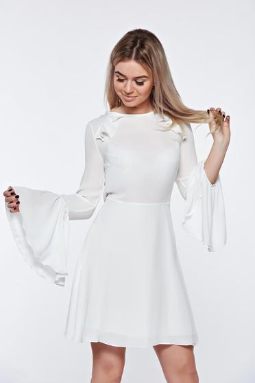 PrettyGirl white dress bare back voile fabric with bell sleeve with inside lining