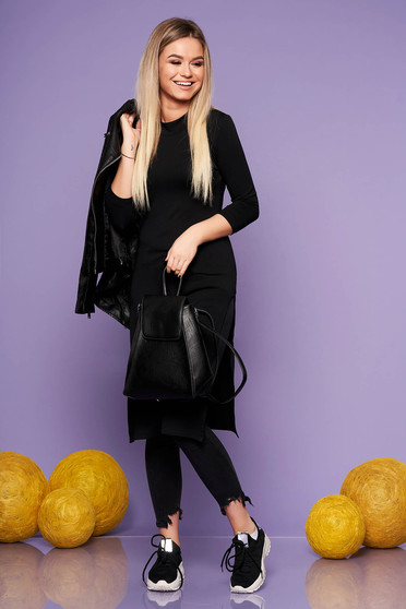Bluza dama StarShinerS neagra casual lunga din material elastic cu un croi mulat