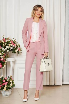 Pantaloni StarShinerS roz deschis office cu un croi drept din stofa usor elastica cu talie medie si buzunare