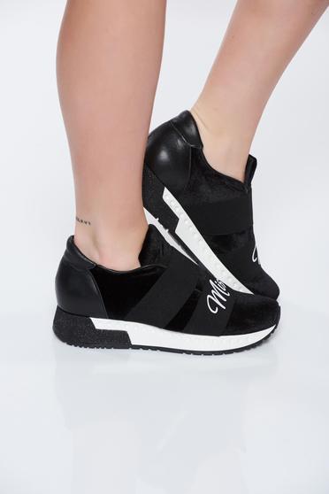 Pantofi sport MissQ negri casual cu talpa usoara din catifea si piele naturala in interior