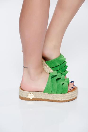 Papuci MissQ verzi casual din piele naturala cu talpa usoara