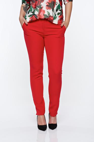 PrettyGirl red elegant conical trousers with medium waist with pockets slightly elastic fabric