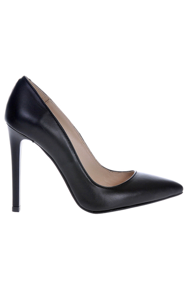 Black shoes natural leather stiletto with high heels slightly pointed toe tip