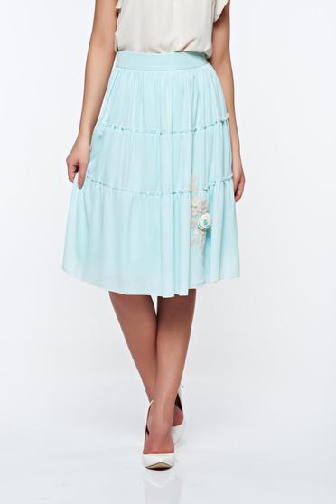 LaDonna lightgreen elegant high waisted cloche skirt with inside lining handmade applications