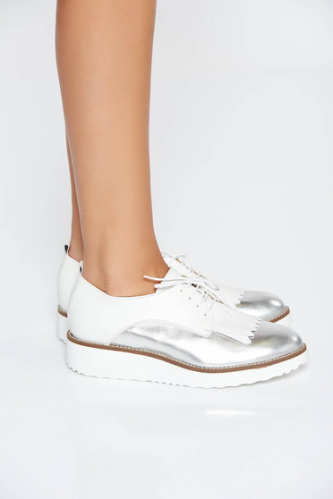 Pantofi argintiu casual din piele naturala cu talpa joasa