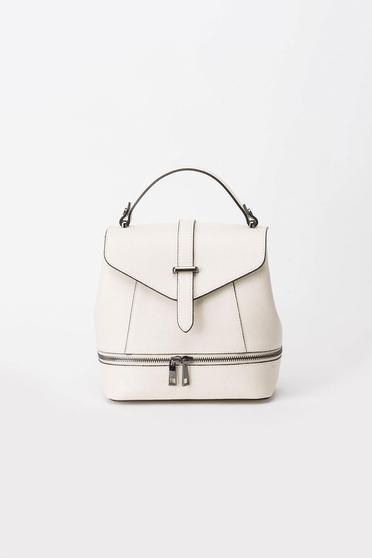 Cream leather backpacks zipper accessory metallic buckle