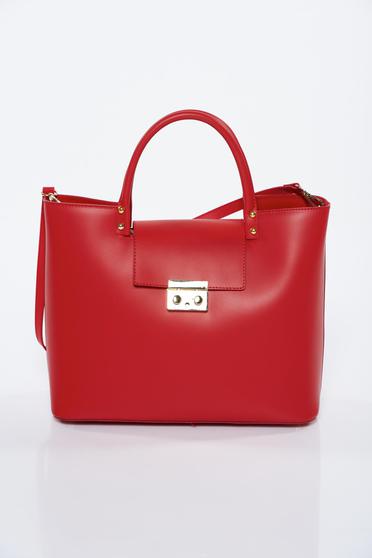 Red bag office natural leather with metalic accessory