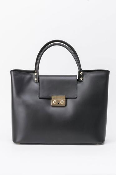 Black bag office natural leather with metalic accessory