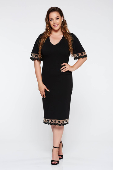StarShinerS black occasional pencil dress from elastic fabric with lace details