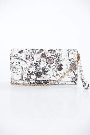 White bag clutch from ecological leather long chain handle