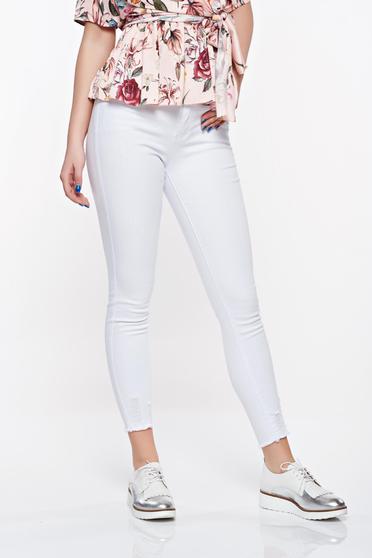 SunShine white casual skinny jeans jeans elastic cotton with medium waist with front and back pockets
