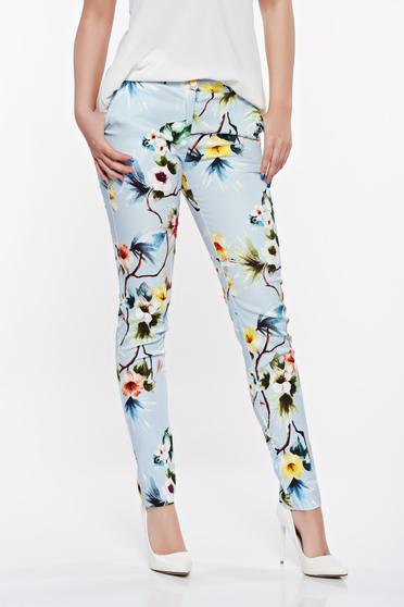 PrettyGirl lightblue elegant conical trousers with medium waist with pockets cotton