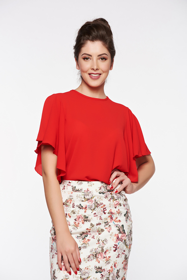 PrettyGirl red elegant women`s blouse airy fabric with easy cut slightly transparent fabric