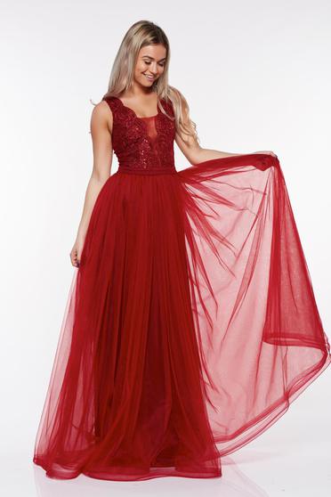 Rochie LaDonna visinie de ocazie din tul captusita pe interior cu aplicatii de dantela cu paiete