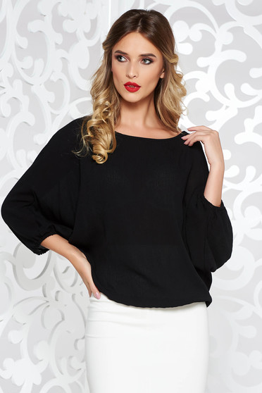 StarShinerS black elegant flared women`s blouse airy fabric with elastic waist