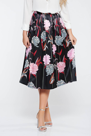 Sunshine Black Elegant Cloche Skirt High Waisted From Satin Fabric Texture 0850