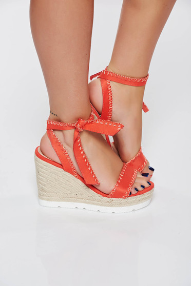 Coral casual sandals from ecological leather braided platform details