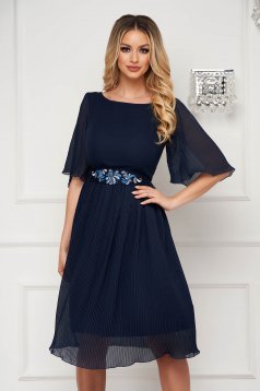 StarShinerS darkblue occasional embroidered dress from veil fabric folded up accessorized with tied waistband
