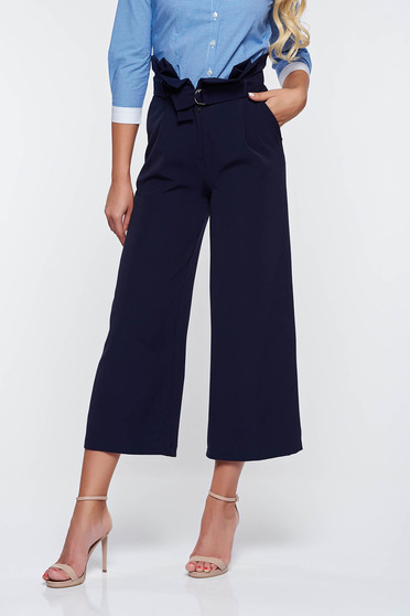 PrettyGirl darkblue high waisted office trousers slightly elastic fabric with pockets