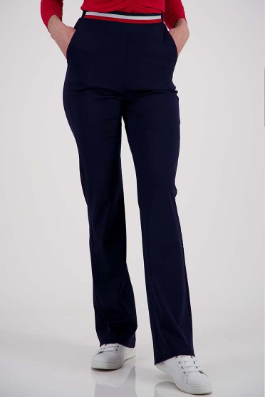 Pantaloni Dama  albastri, Pantaloni din material elastic bleumarin evazati cu elastic in talie si buzunare laterale - StarShinerS - StarShinerS.ro
