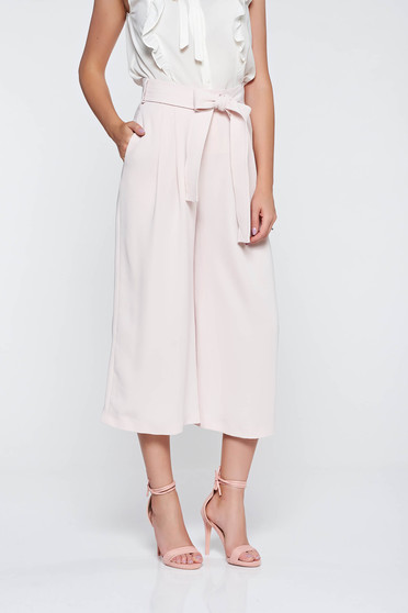 Elegant rosa trousers high waisted airy fabric with pockets accessorized with tied waistband