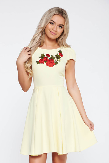 Yellow elegant cloche dress slightly elastic fabric with embroidery details