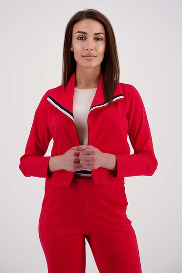 StarShinerS red casual with easy cut cardigan from elastic fabric with pockets