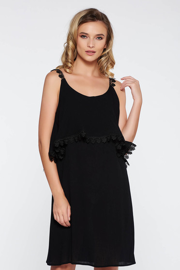 Rochie StarShinerS neagra casual cu croi larg din material vaporos neelastic cu bretele