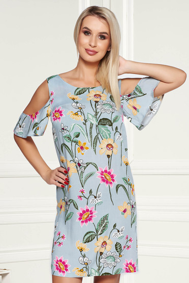 Rochie StarShinerS gri casual cu croi larg din material vaporos cu umeri decupati