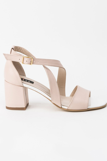 Cream sandals elegant natural leather with thin straps chunky heel