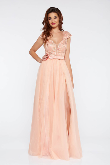 Artista peach occasional from tulle dress with inside lining with push-up cups with floral details with 3d effect
