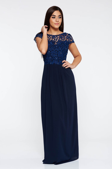 Darkblue dress occasional with crystal embellished details airy fabric