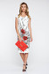 White office midi dress with tented cut slightly elastic fabric with floral prints 3 - StarShinerS.com