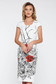 White office midi dress with tented cut slightly elastic fabric with floral prints 1 - StarShinerS.com