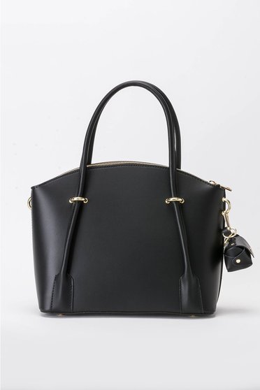 Black office bag natural leather long, adjustable handle