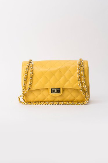 Yellow bag natural leather long chain handle