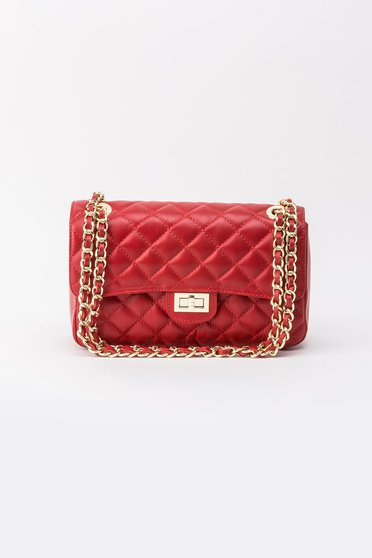 Red bag natural leather long chain handle